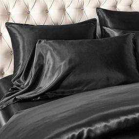 img 2 attached to 🛌 VIVILINEN 3-Piece Silky Satin King Size Duvet Cover Set - Solid Color Bedding Sets with Zipper Closure, Corner Ties, and 2 Pillow Shams (Black)