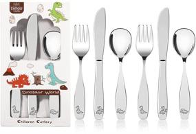 img 4 attached to 🦖 Lehoo Castle Kids Silverware Stainless Steel 6 Piece - Dinosaur World Toddler Spoons and Forks Knife Set: High-Quality Metal Kids Cutlery for Self Feeding