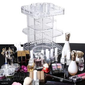 img 2 attached to 💎 Revamp Your Vanity with the 360-Degree Rotating Makeup Organizer: Adjustable, Spacious, and Stylish Diamond Pattern Cosmetic Storage Box