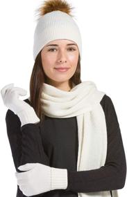 img 3 attached to 🧣 Stay Stylish & Warm: Fishers Finery Women's 100% Cashmere Pom Beanie Hat, Glove & Scarf Set in Gift Box