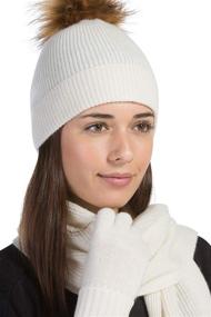 img 2 attached to 🧣 Stay Stylish & Warm: Fishers Finery Women's 100% Cashmere Pom Beanie Hat, Glove & Scarf Set in Gift Box