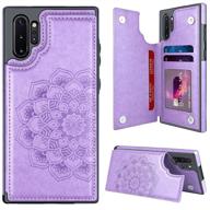 stylish mmhuo samsung galaxy note 10+ plus case: flower magnetic wallet card holder for women - purple logo