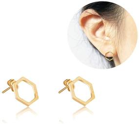 img 1 attached to 🐝 Stylish & Chic: RUIZHEN Simple Hexagon Honeycomb Earrings Bee Hive Stud Earrings for Girls