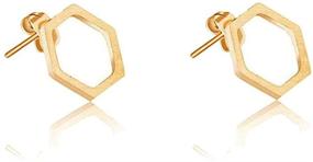 img 2 attached to 🐝 Stylish & Chic: RUIZHEN Simple Hexagon Honeycomb Earrings Bee Hive Stud Earrings for Girls