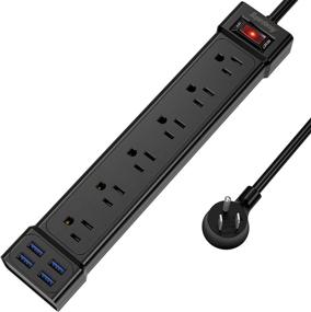 img 4 attached to Superdanny Surge Protector Power Strip with USB Ports 💡 - 4 Ft Cord, 6 Outlets, Mountable, 900 Joules, Black