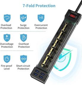 img 1 attached to Superdanny Surge Protector Power Strip with USB Ports 💡 - 4 Ft Cord, 6 Outlets, Mountable, 900 Joules, Black