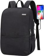 🎒 water resistant deep storage laptop backpack with usb charging port - ideal for college, school, and travel - fits 16 inch laptops - available in black (15.6 inch) logo