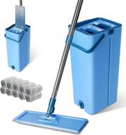 effective flat mop and bucket set with 10 reusable microfiber pads- 🧹 stainless steel handle, self-wring system- ideal for hardwood, laminate, tiles, vinyl floors (blue) logo