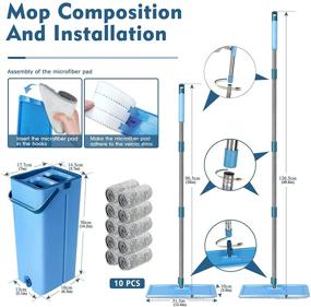 img 2 attached to Effective Flat Mop and Bucket Set with 10 Reusable Microfiber Pads- 🧹 Stainless Steel Handle, Self-Wring System- Ideal for Hardwood, Laminate, Tiles, Vinyl Floors (Blue)