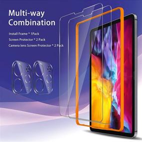 img 2 attached to 📱 [2+2 Pack] UniqueMe iPad Pro 12.9 2020/2021 Tempered Glass Screen Protector and Camera Lens Protector with Face ID & Apple Pencil Compatibility, Alignment Frame Included
