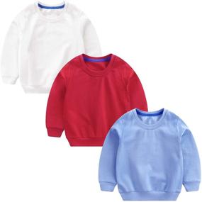 img 3 attached to 👕 Girls Boys Kids Sweatshirt- 2 or 3 Pack of Active Long Sleeve Cotton Thin Toddler Baby Crewneck Shirts Tops Blouse, Suitable for Ages 1-8T