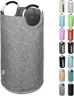 🧺 premium collapsible laundry hamper with comfortable handles, foldable hemp fabric basket, easy-to-carry portable tote bag for dorm, closet, storage - large/82l, grey (no laundry lettering) логотип