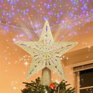 🌟 hoojo christmas tree topper: glittering gold star projection lamp with 4 led lights – a stunning and festive xmas tree decoration logo