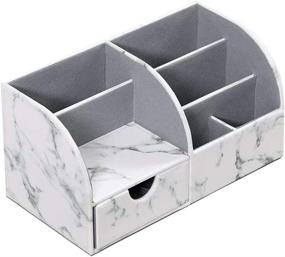 img 4 attached to 🗄️ Streamline Your Workspace with the UnionBasic Office Desk Organizer: A Stylish Marble White Multifunctional PU Leather Storage Box