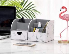 img 2 attached to 🗄️ Streamline Your Workspace with the UnionBasic Office Desk Organizer: A Stylish Marble White Multifunctional PU Leather Storage Box