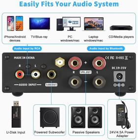 img 1 attached to 🔊 Fosi Audio BL20C 320 Watts Bluetooth 5.0 Stereo Audio Receiver Amplifier 2.1 CH Mini Hi-Fi Class D TDA7498E Integrated Amp U-Disk Player for Home Passive Speakers Powered Subwoofer - Power Supply Included