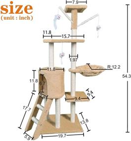 img 3 attached to 🐱 54.3" Multi-Level Cat Climbing Tree Condo Furniture with Ladder, Sisal-Covered Scratching Posts, Plush Perches, and Hammock - Kitten Activity Tower Pet Play House + Toys