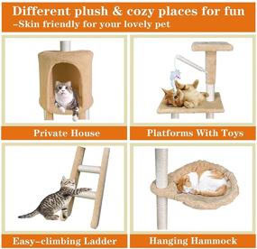 img 2 attached to 🐱 54.3" Multi-Level Cat Climbing Tree Condo Furniture with Ladder, Sisal-Covered Scratching Posts, Plush Perches, and Hammock - Kitten Activity Tower Pet Play House + Toys