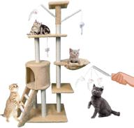 🐱 54.3" multi-level cat climbing tree condo furniture with ladder, sisal-covered scratching posts, plush perches, and hammock - kitten activity tower pet play house + toys logo