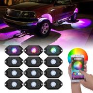 🚗 rgb led rock lights kits - 12 pod lights with bluetooth controller, timer feature, music sync waterproof led neon underglow light | compatible with jeep, off-road truck, suv, atv logo