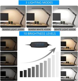 img 3 attached to 🌴 TROPICALTREE LED Desk Lamp, Swing arm Desk Light with Clamp - 3 Lighting Modes & 10 Brightness Levels - Eye-Caring Reading Desk Lamp with USB Adapter & Memory Function - Black 14W