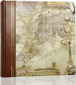 img 4 attached to Holography Photo Album 4 x 6 - Holds 200 Photos, 2 📸 Pictures Per Page, Features Faux Leather Spine and Print with Vintage Map Design