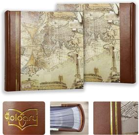 img 2 attached to Holography Photo Album 4 x 6 - Holds 200 Photos, 2 📸 Pictures Per Page, Features Faux Leather Spine and Print with Vintage Map Design