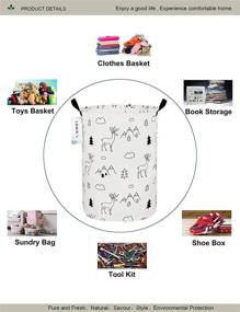 img 1 attached to 🦌 ONOEV Round Fabric Storage Bin: Stylish Basket with Handles for Clothes, Books & Sundries - Forest Deer Design