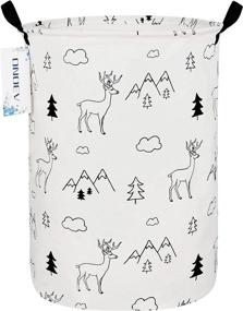 img 3 attached to 🦌 ONOEV Round Fabric Storage Bin: Stylish Basket with Handles for Clothes, Books & Sundries - Forest Deer Design