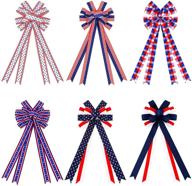 🎆 set of 6 independence day patriotic bows - american flag stars and stripes design for 4th of july, memorial day - red, white, and blue patriotic bows - ideal for door, wall decor - measures 5.9 x 13.8 inch logo