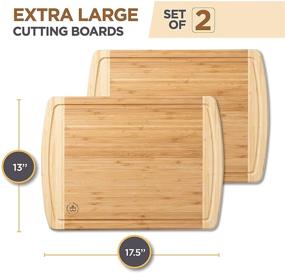 img 1 attached to XL Bamboo Wood Cutting Boards with Juice Groove - Set of 2 Kitchen Chopping Boards for Meat, Vegetables, Fruit and Cheese - Charcuterie Serving Tray - 17.5x13 Inch