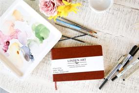 img 2 attached to 🎨 Linden Art Watercolor Journal 140 lb: Cold Pressed 8.5x5.5 Pages, Brown PU Leather Cover