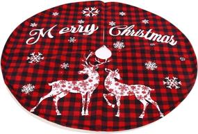 img 3 attached to 🎄 48 Inch Red and Black Buffalo Check Plaid Christmas Tree Skirt with Deer Snowflake Design - Festive Holiday Home Decoration