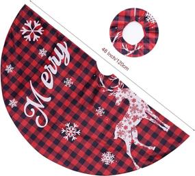 img 1 attached to 🎄 48 Inch Red and Black Buffalo Check Plaid Christmas Tree Skirt with Deer Snowflake Design - Festive Holiday Home Decoration