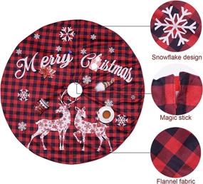 img 2 attached to 🎄 48 Inch Red and Black Buffalo Check Plaid Christmas Tree Skirt with Deer Snowflake Design - Festive Holiday Home Decoration