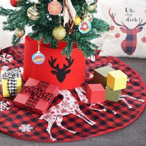 img 4 attached to 🎄 48 Inch Red and Black Buffalo Check Plaid Christmas Tree Skirt with Deer Snowflake Design - Festive Holiday Home Decoration