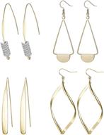 💃 stylish and versatile: hanpabum 4 pairs curved threader dangle earrings for women girls - hoop, bar, arrow statement earrings set logo