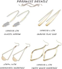 img 3 attached to 💃 Stylish and Versatile: HANPABUM 4 Pairs Curved Threader Dangle Earrings for Women Girls - Hoop, Bar, Arrow Statement Earrings Set