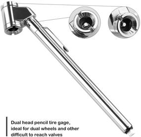 img 2 attached to CZC AUTO Pencil Tire Pressure Gauge for Trucks and Vehicles, Dual Head Air Gage with Accurate Mechanical 🚗 Dually Chuck Wheel Service Checker, Stainless Steel Stem for Car RV ATV Motorcycle Bike, Range 10-120PSI (Silver, 1 Pack)