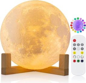 img 4 attached to 🌙 GROPINFLY Moon Lamp - 18 Colors Moon Light with Touch & Remote Control, 3D Moon Lamp Stand, LED Dimmable, Time Setting, USB Rechargeable - Wall-Mounted Kids Night Light for Bedroom Decor, Creative Gift