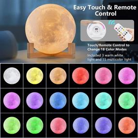 img 3 attached to 🌙 GROPINFLY Moon Lamp - 18 Colors Moon Light with Touch & Remote Control, 3D Moon Lamp Stand, LED Dimmable, Time Setting, USB Rechargeable - Wall-Mounted Kids Night Light for Bedroom Decor, Creative Gift