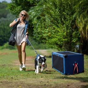 img 3 attached to 🐾 Portable Dog Crate: Collapsible, Travel-Friendly & Washable Soft-Sided Fabric with Soft Mat - Compact, Waterproof & Ideal for Medium to Large Dogs & Cats. Perfect for Vet Visits, Grooming Appointments & Indoor Use