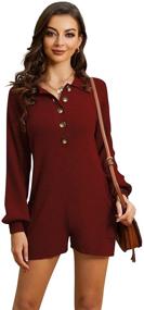img 3 attached to 👗 Fall Winter Women's Romper: V Neck Button Down Long Sleeve Knitted Sweater Jumpsuit with Pockets