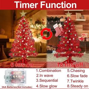 img 2 attached to 🎄 TURNMEON 3 Ft Christmas Tree: Battery Operated with Timer, 50 Warm Lights, DIY 30 Ball Ornaments, Star Topper - Ideal Red Decoration for Indoor Holiday Celebrations