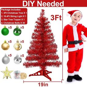 img 1 attached to 🎄 TURNMEON 3 Ft Christmas Tree: Battery Operated with Timer, 50 Warm Lights, DIY 30 Ball Ornaments, Star Topper - Ideal Red Decoration for Indoor Holiday Celebrations