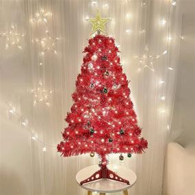 img 3 attached to 🎄 TURNMEON 3 Ft Christmas Tree: Battery Operated with Timer, 50 Warm Lights, DIY 30 Ball Ornaments, Star Topper - Ideal Red Decoration for Indoor Holiday Celebrations