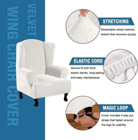 img 3 attached to 🛋️ H.VERSAILTEX Soft Stretch Furniture Protector, Elegant Luxury Velvet Plush Sofa Cover, 1 Piece Stylish Super Stretch Wing Chair Cover, Machine Washable, Off White