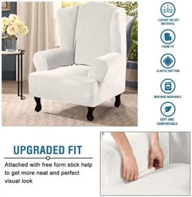 img 1 attached to 🛋️ H.VERSAILTEX Soft Stretch Furniture Protector, Elegant Luxury Velvet Plush Sofa Cover, 1 Piece Stylish Super Stretch Wing Chair Cover, Machine Washable, Off White