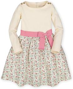 img 4 attached to 👗 Stylish Hope & Henry Girls' French Skater Dress with Waist Sash - Mixed Fabrication