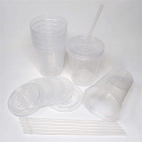 img 2 attached to 🥤 Pack of 6 USA Made 16oz Reusable Plastic Stadium Teal Cups with Lids - Rolling Sands; Translucent Clear Plastic Tumblers and Lids with 6 Reusable Straws; Dishwasher Safe on Top Shelf